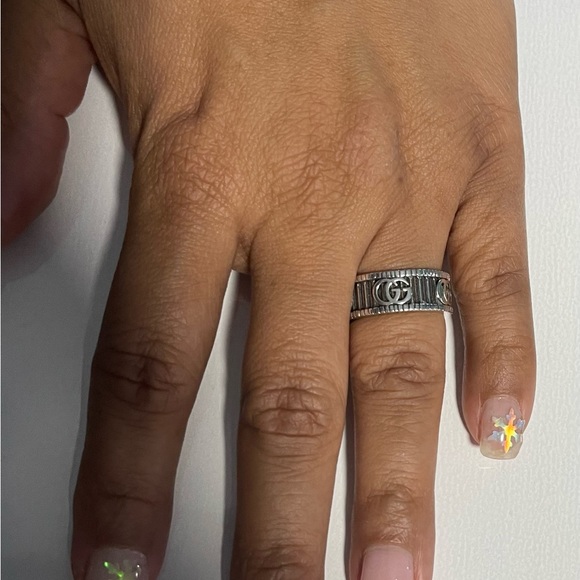 Authentic Gucci Double G Thick Silver Band Ring
